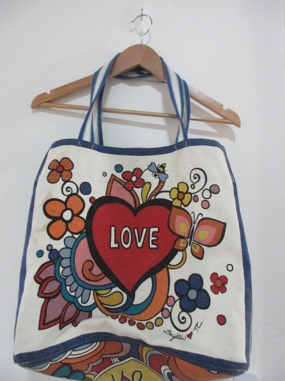 Brighton Canvas Love Heart Tote Bag with Colorful Floral Print
